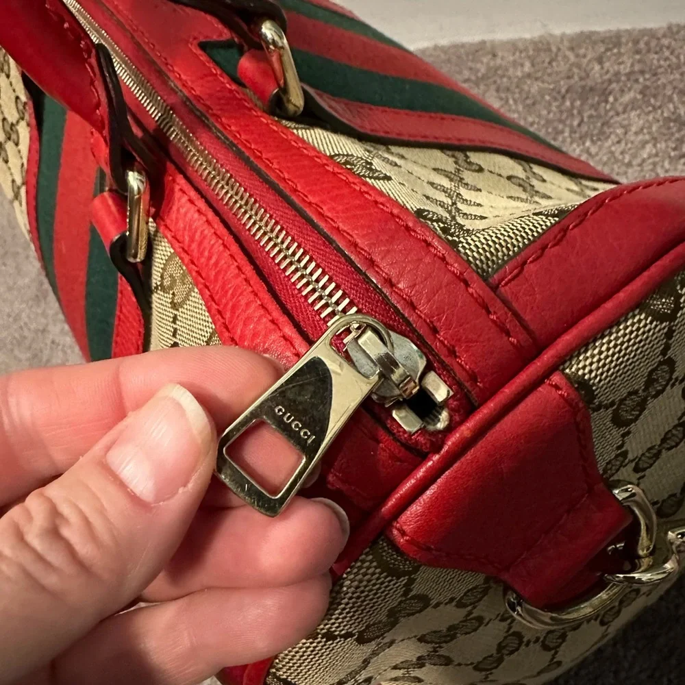 Gucci Boston bag brown monogram with red leather - Picture 7 of 16